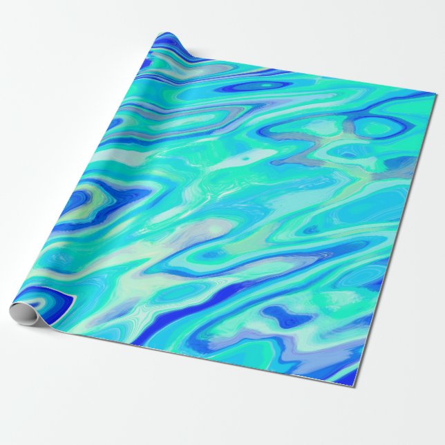 Aqua Blue Marble Texture Abstract Liquid Pattern Wrapping Paper (Unrolled)