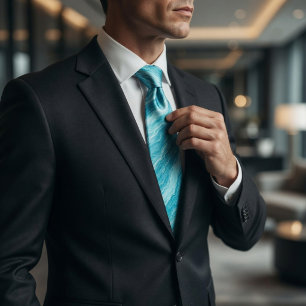 Aqua Blue Marble Wave Neck Tie
