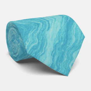 Aqua Blue Marble Wave Neck Tie