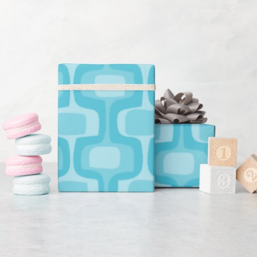 Aqua Blue MCM Mid_Century Abstract Modern   Wrapping Paper