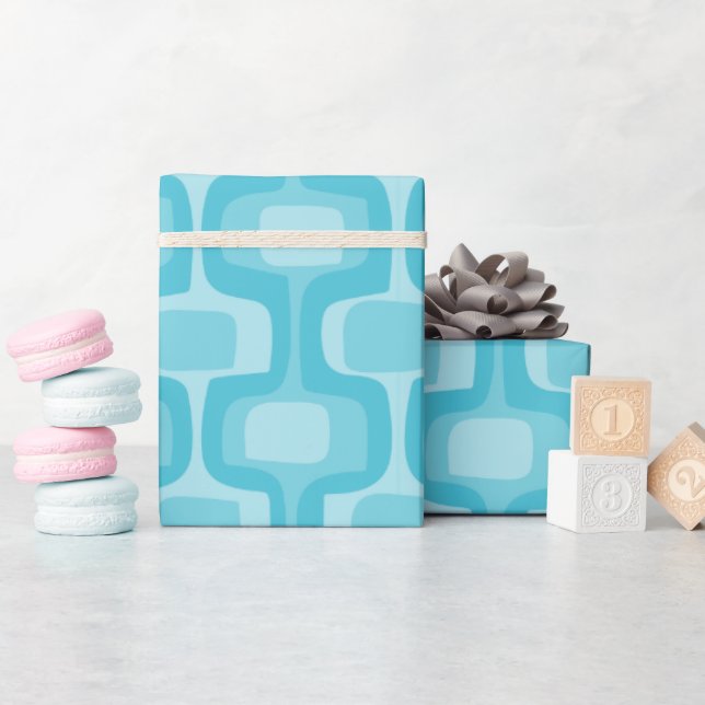 Aqua Blue MCM Mid-Century Abstract Modern   Wrapping Paper (Baby Shower)