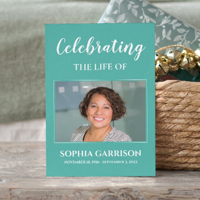 Aqua Blue Memorial Funeral Prayer Card with Photo (Creator Uploaded)