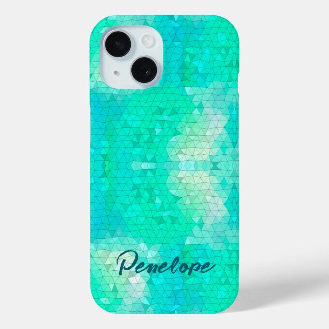 Aqua Blue Mermaid Skin Mosaic Pattern with Name  Case-Mate iPhone Case (Back)