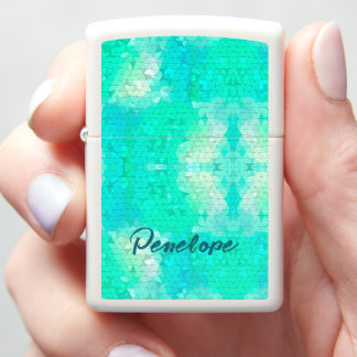 Aqua Blue Mermaid Skin Mosaic Pattern with Name Zippo Lighter