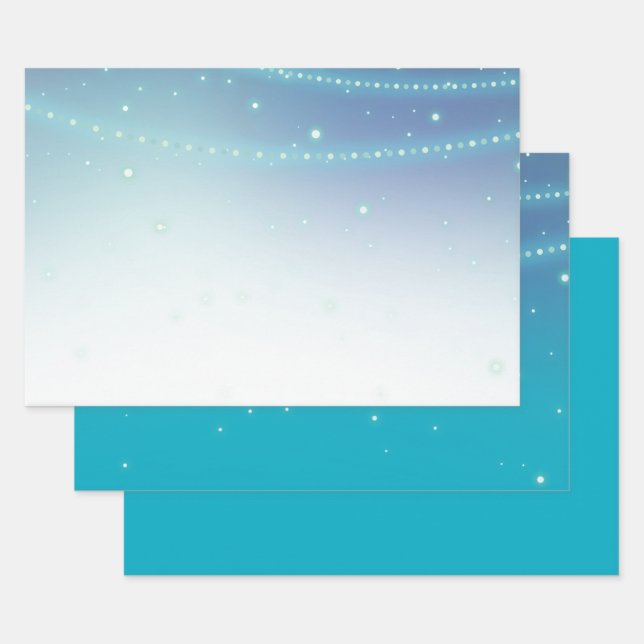 Aqua Blue Mermaid Sparkle Wrapping Paper Sheets (Set)