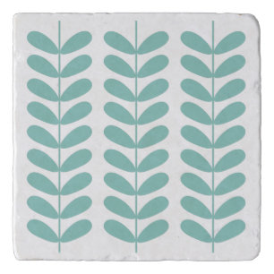 Aqua Blue Mid-century Modern Plant Flowers Trivet