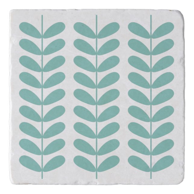 Aqua Blue Mid-century Modern Plant Flowers Trivet (Front)
