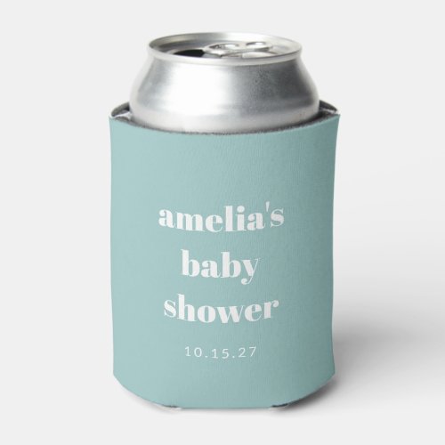 Aqua Blue Minimalist Cute Custom Baby Shower Can Cooler