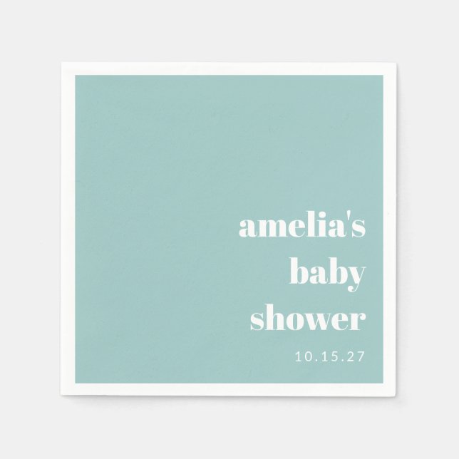 Aqua Blue Minimalist Cute Custom Baby Shower Napkins (Front)