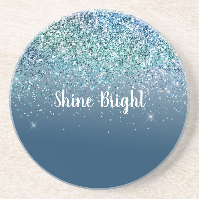 Aqua Blue Mint Glitter Sparkle Coaster (Front)