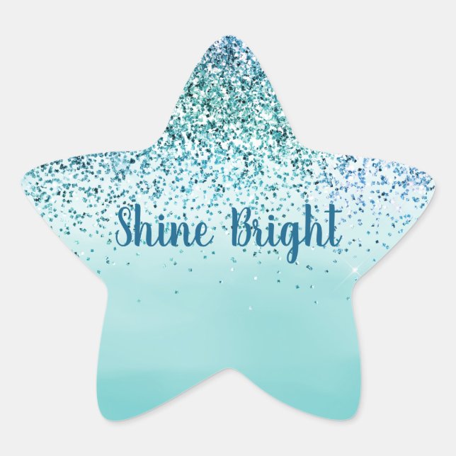 Aqua Blue Mint Glitter Sparkle Ombre Star Sticker (Front)