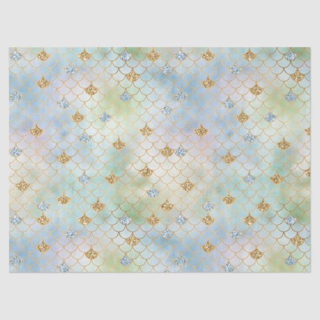 Aqua Blue Mint Gold Glitter Mermaid   Tissue Paper (Front)