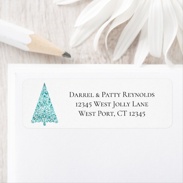 Aqua Blue Mint Green Christmas Tree Label (Insitu)