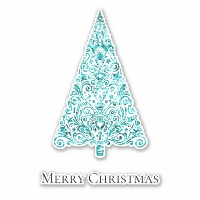 Aqua Blue Mint Green Glam Christmas Tree Sticker (Front)