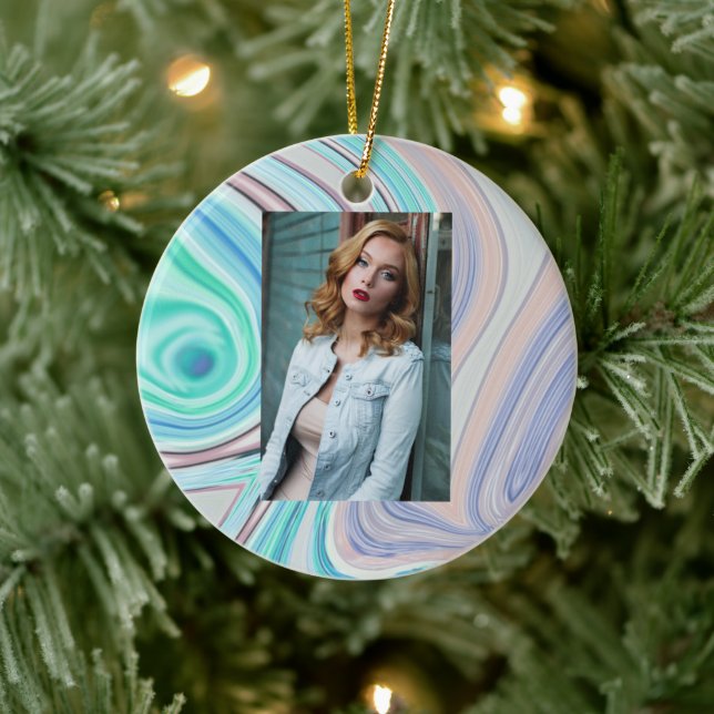 aqua blue mint green lilac purple pastel rainbow ceramic ornament (Tree)