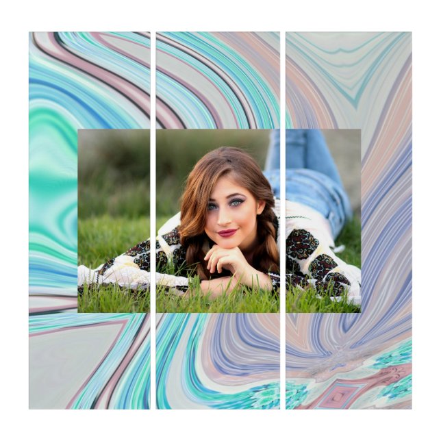 aqua blue mint green lilac purple pastel rainbow triptych (Front)