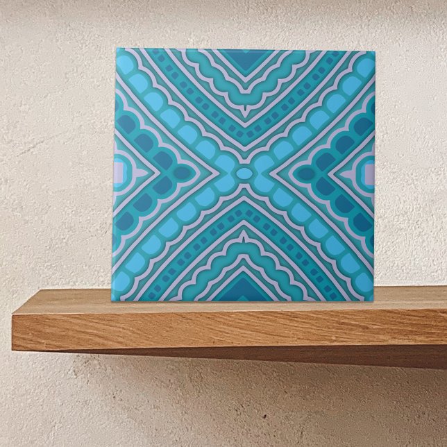 Aqua Blue Mint Teal Turquoise Ethnic Boho Pattern Ceramic Tile (Creator Uploaded)