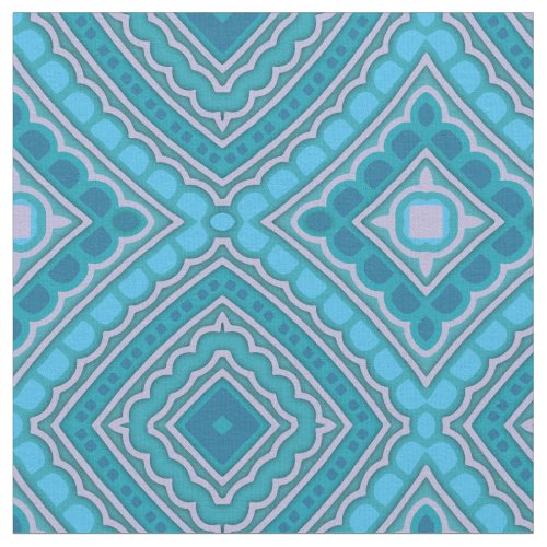 Aqua Blue Mint Teal Turquoise Ethnic Boho Pattern Fabric