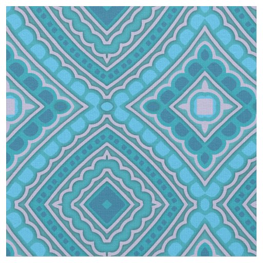 Aqua Blue Mint Teal Turquoise Ethnic Boho Pattern Fabric
