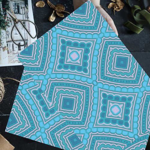 Aqua Blue Mint Teal Turquoise Ethnic Boho Pattern Tissue Paper