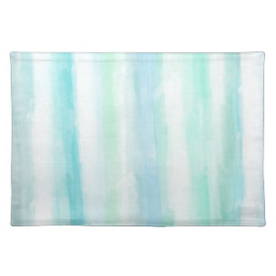 Aqua Blue Mint White Watercolor Stripes II Cloth Placemat