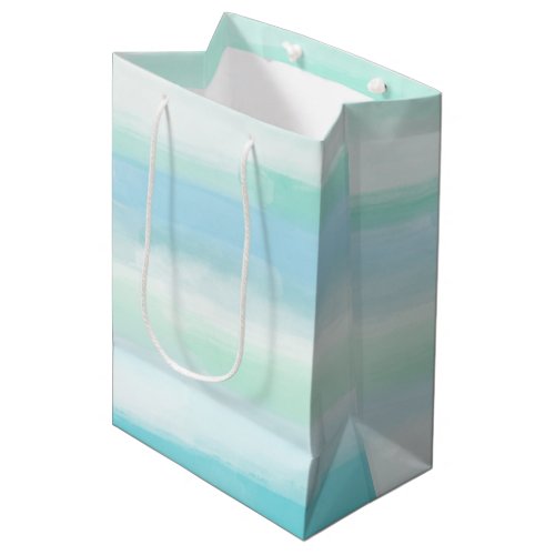 Aqua Blue Mint White Watercolor Stripes II Medium Gift Bag