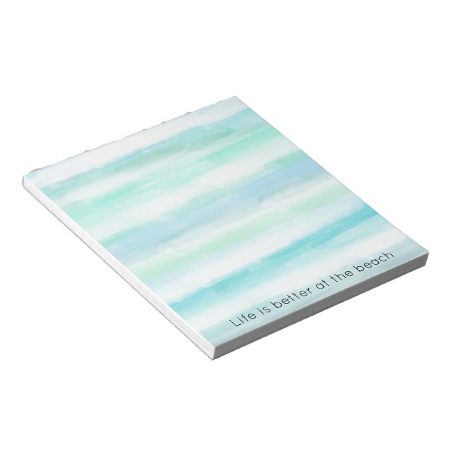 Aqua Blue Mint White Watercolor Stripes II Notepad (Angled)