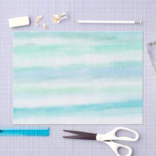 Aqua Blue Mint White Watercolor Stripes II Tissue Paper