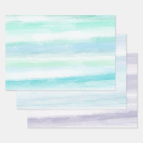 Aqua Blue Mint White Watercolor Stripes II Wrapping Paper Sheets