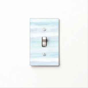 Aqua Blue Mint White Watercolor Stripes Ombre Light Switch Cover