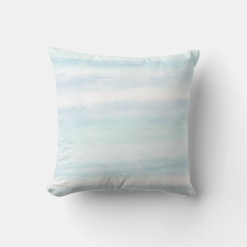 Aqua Blue Mint White Watercolor Stripes Throw Pillow