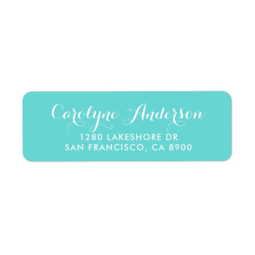 Aqua Blue Modern Script Typography Wedding Address Label