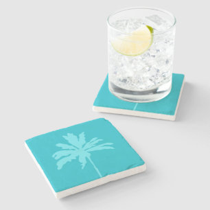 Aqua Blue Modern Tropical Palm Tree Summer Home  Stone Coaster