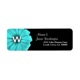 Aqua Blue Monogram Daisy Wedding Label