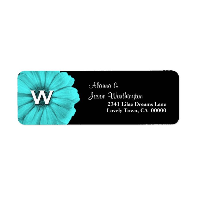 Aqua Blue Monogram Daisy Wedding Label (Front)