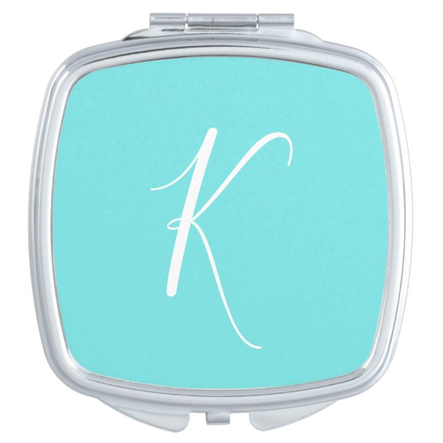 Aqua Blue  Monogram Initial  Compact Mirror (Front)