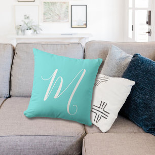 Aqua Blue  Monogram Initial  Throw Pillow