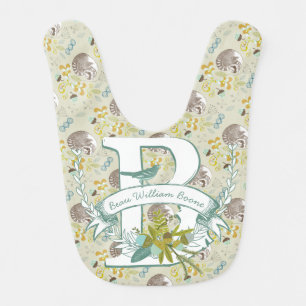 Aqua Blue Monogram Raccoon Pattern Baby Boy Baby Bib