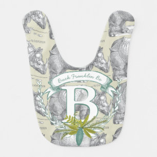Aqua Blue Monogram Rino Baby Boy Bib
