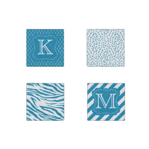 Aqua Blue Monogram Stone Magnet