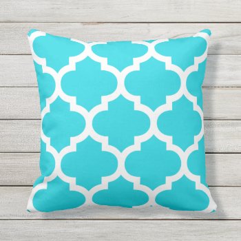 Aqua Blue Moroccan Quatrefoil Outdoor Pillows by Richard__Stone at Zazzle