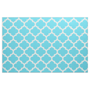 Aqua Blue Moroccan Quatrefoil Trellis Fabric