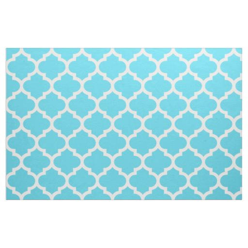 Aqua Blue Moroccan Quatrefoil Trellis Fabric