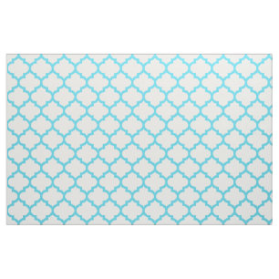 Aqua Blue Moroccan Trellis Pattern Fabric