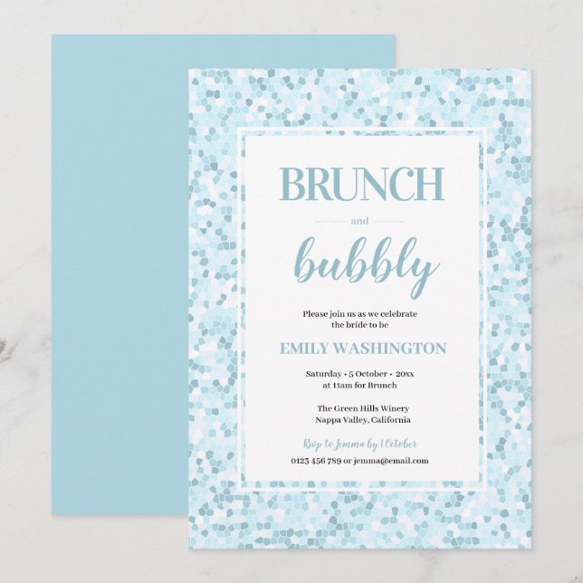 Aqua Blue Mosaic Brunch & Bubbly Invitation (Front/Back)
