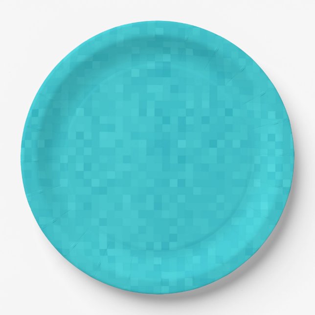 Aqua Blue Mosaic Tile Pattern, Paper Plates (Front)
