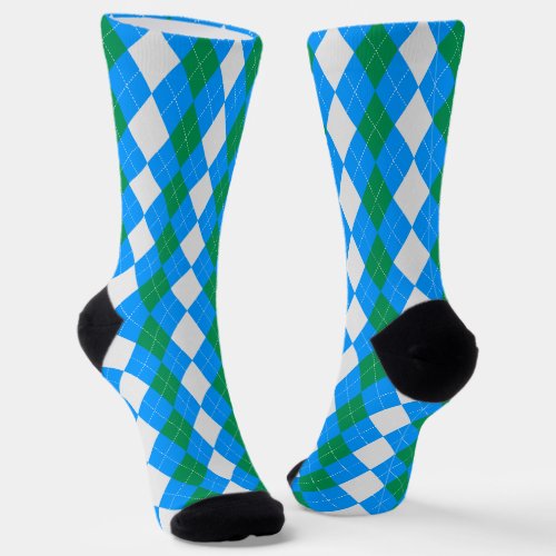 AQUA BLUE  MOSS GREEN Argyle Pattern Socks