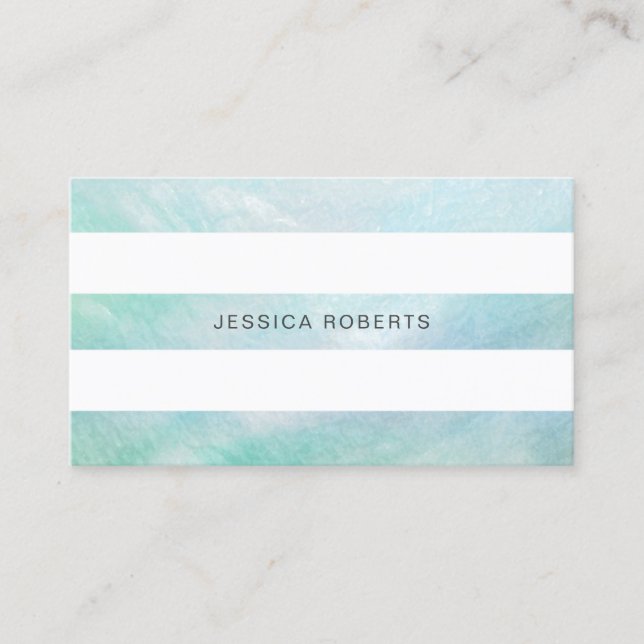 Aqua Blue Mother of Pearl Stripes Pattern Business Card (Front)