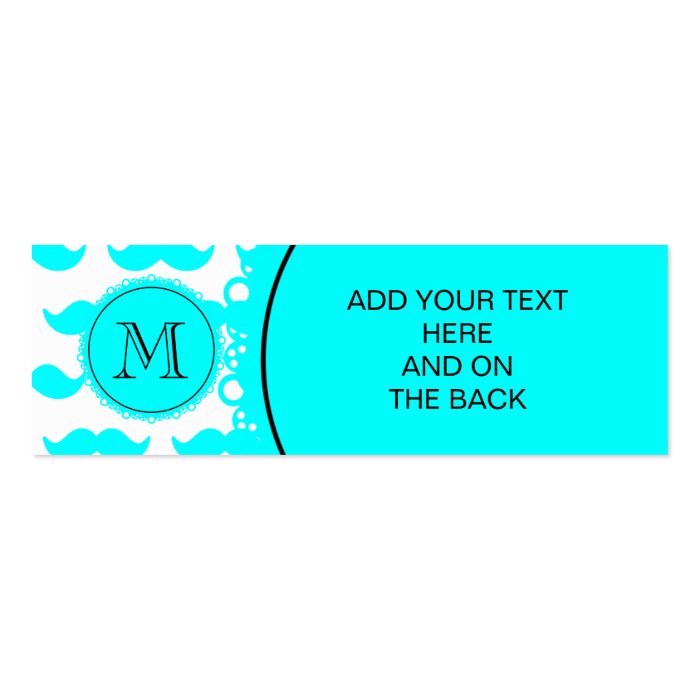 Aqua Blue Mustache Pattern, Aqua Black Monogram Business Card Template