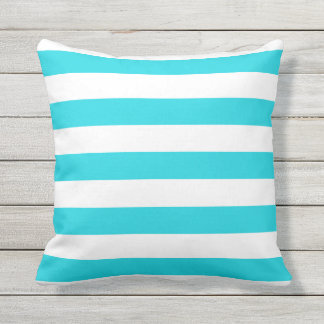 Aqua Blue Nautical Stripes Outdoor Pillows